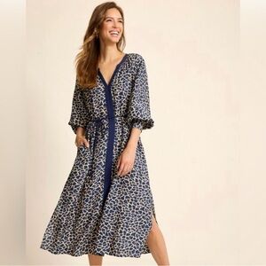 Tommy Bahama Safari Spots Long Sleeve Midi Dress Caftan Size Small Modal Blend